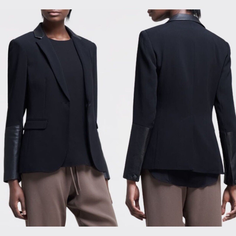 Rag & Bone | Black/Black Timeless Single Breasted Blazer with Leather Trim NWT 4